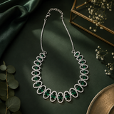 Emerald Green AD Diamond Necklace Set with Matching Earrings