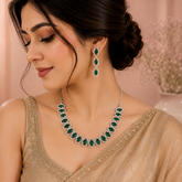 Emerald Green AD Diamond Necklace Set with Matching Earrings