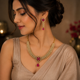 Antique Polish Ruby AD Necklace Set with Matching Earrings