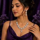 Silver Finish AD Diamond Pearl Necklace Set for Women