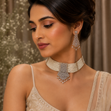 Luxury AD Diamond Pearl Choker Necklace Set for Women