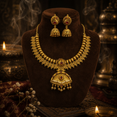 Antique Gold Temple Necklace Set with Ruby Stones