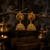 Antique Gold Temple Necklace Set with Ruby Stones