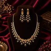Luxury antique Polish AD Diamond Necklace Set with Champagne Stones