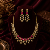 Luxury Gold Polish AD Diamond Necklace Set with Ruby Stones