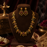 Traditional Gold Polish Temple Choker Set with Ruby & Emerald Stones