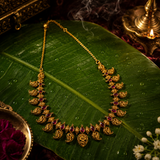 Antique Gold Polish Ruby Stone Temple Long Necklace Set