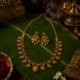 Antique Gold Polish Ruby & Emerald Temple Necklace Set