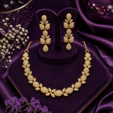 Luxury Gold Polish AD Diamond Necklace Set with Long Earrings