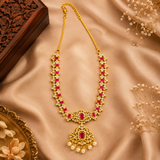 Premium Gold Polish Ruby AD Diamond Necklace Set with Matching Earrings
