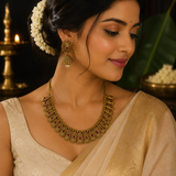Premium Antique Gold Polish Ruby Temple Necklace Set with Jhumka Earrings