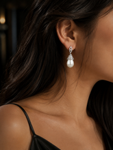 Elegant Silver Finish AD Diamond Pearl Drop Earrings