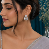 Luxury Silver Polish AD Diamond Designer Stud Earrings for Women