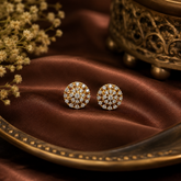 Elegant Gold Polish AD Diamond Floral Stud Earrings