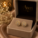 Elegant Gold Polish AD Diamond Floral Stud Earrings
