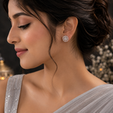 Silver Polish AD Diamond Floral Stud Earrings