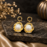 Modern Gold Pearl Statement Earrings with Stainless Steel Finish