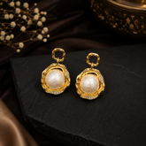 Modern Gold Pearl Statement Earrings with Stainless Steel Finish