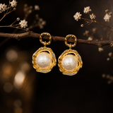 Modern Gold Pearl Statement Earrings with Stainless Steel Finish