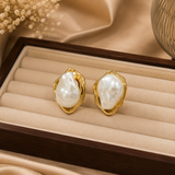 Modern Gold Baroque Pearl Statement Earrings