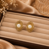 Modern Gold Pearl Swirl Stud Earrings