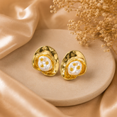 Modern Gold Pearl Statement Earrings