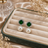 Silver Polish AD Diamond Emerald Stone & Pearl Drop Earrings