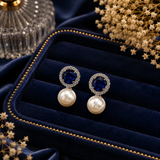 Silver Polish AD Diamond Blue Stone & Pearl Drop Earrings