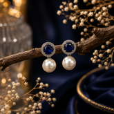 Silver Polish AD Diamond Blue Stone & Pearl Drop Earrings