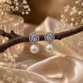 Silver Polish AD Diamond Pearl Drop Earrings