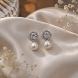 Silver Polish AD Diamond Pearl Drop Earrings