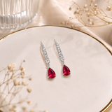Silver AD Diamond & Ruby Red Teardrop Drop Earrings
