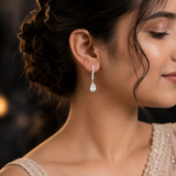 Silver AD Diamond Teardrop Drop Earrings