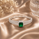 Silver Polish Emerald AD Diamond Bracelet