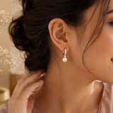 Rose Gold Pearl Hoop Earrings with AD Diamond Accent