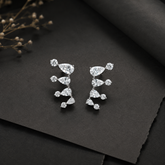 Silver AD Diamond Ear Cuff Stud Earrings