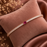 Rose Gold AD Diamond Tennis Bracelet with Ruby Center Stone