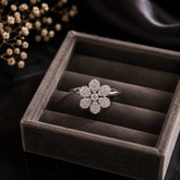 Silver AD Diamond Floral Statement Ring