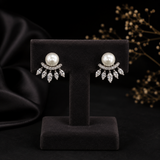 Silver AD Pearl Stud Earrings with Diamond Jacket