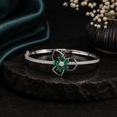 Silver AD Diamond Bracelet with Emerald Floral Motif