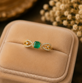 Emerald Green AD Diamond Gold-Plated Statement Ring