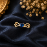 Blue Sapphire AD Diamond Gold-Plated Statement Ring