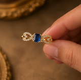 Blue Sapphire AD Diamond Gold-Plated Statement Ring