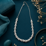 Luxury Silver Rhodium Polish AD Diamond Necklace Set with Long Earrings