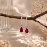 Silver AD Diamond & Ruby Red Teardrop Drop Earrings