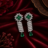 Silver Finish Emerald Green AD Diamond Necklace Set for Women