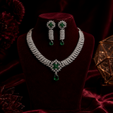 Silver Finish Emerald Green AD Diamond Necklace Set for Women