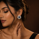 Silver Finish Blue Sapphire AD Diamond Stud Earrings for Women