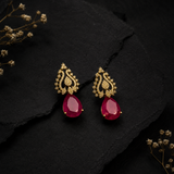 Antique Finish Ruby AD Diamond Drop Earrings for Women