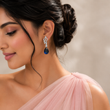 Silver Finish Blue Sapphire AD Diamond Drop Earrings for Women